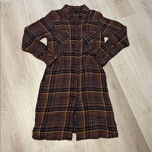Thread Story Plaid Button Down Long Sleeve Shirt Style Duster